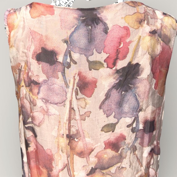 Rosemarine Italy Silk Blend Watercolor Floral Midi Dress L Boho Romantic Resort - Picture 10 of 16